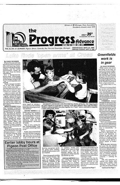 Clippings from The progress advance. Vol. 91 no. 13 (1988 September 27)