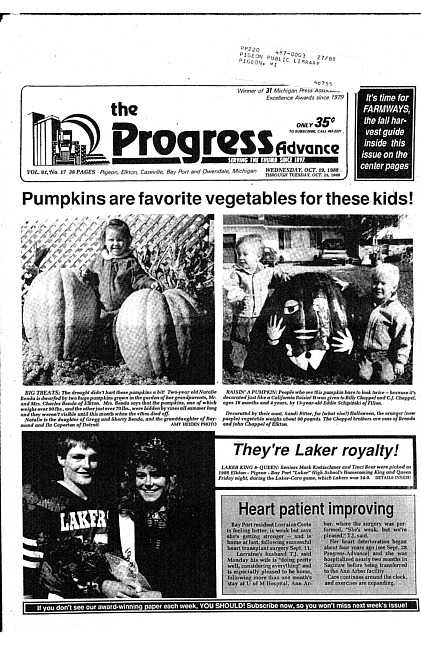 Clippings from The progress advance. Vol. 91 no. 17 (1988 October 19)