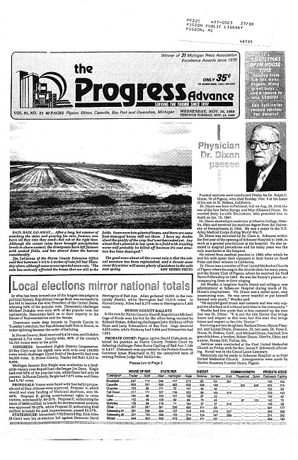 Clippings from The progress advance. Vol. 91 no. 21 (1988 November 16)