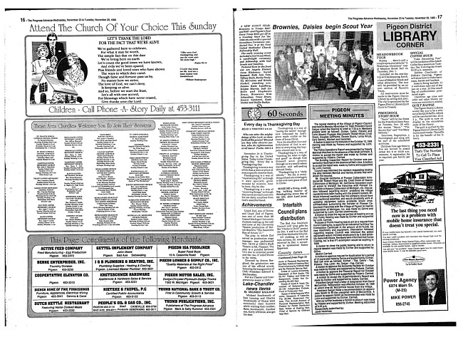 Clippings from The progress advance. Vol. 91 no. 22 (1988 November 23)