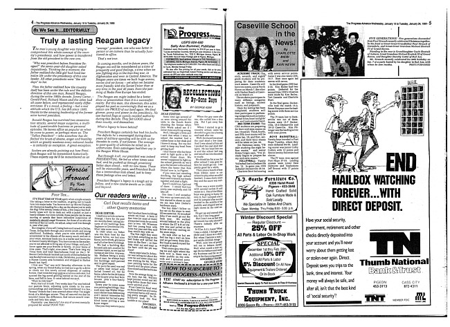 Clippings from The progress advance. Vol. 91 no. 30 (1989 January 18)