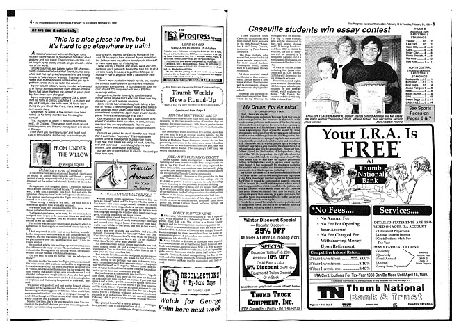 Clippings from The progress advance. Vol. 91 no. 34 (1989 February 15)