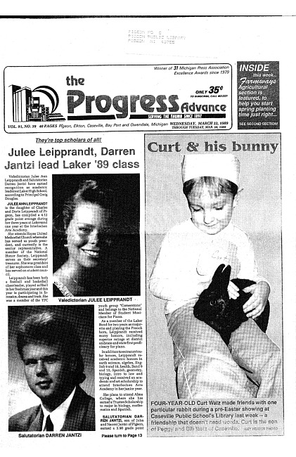 Clippings from The progress advance. Vol. 91 no. 39 (1989 March 22)