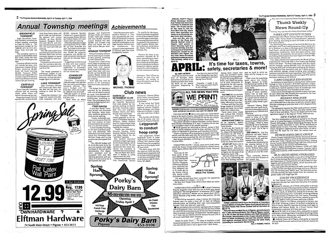 Clippings from The progress advance. Vol. 91 no. 41 (1989 April 5)