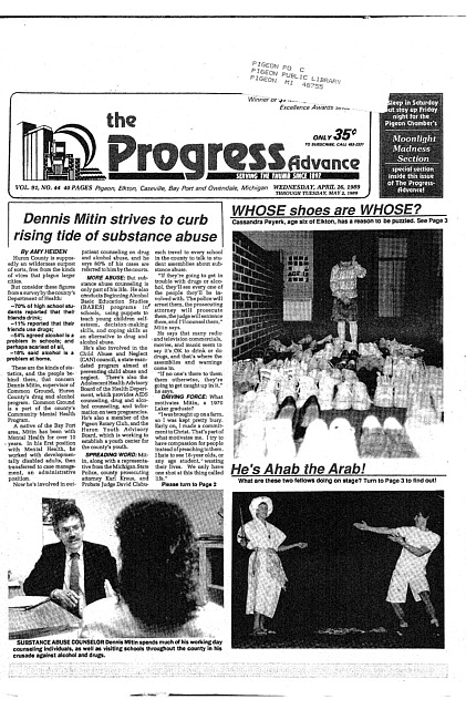 Clippings from The progress advance. Vol. 91 no. 44 (1989 April 19)