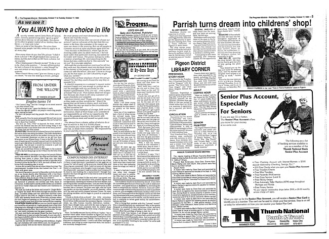 Clippings from The progress advance. Vol. 92 no. 16 (1989 October 11)