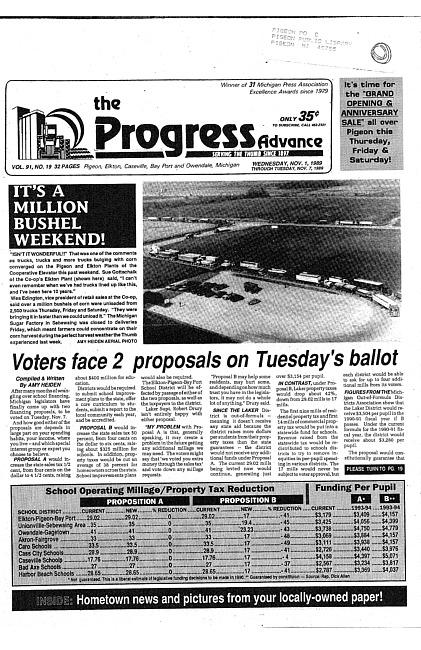 Clippings from The progress advance. Vol. 92 no. 19 (1989 November 1)