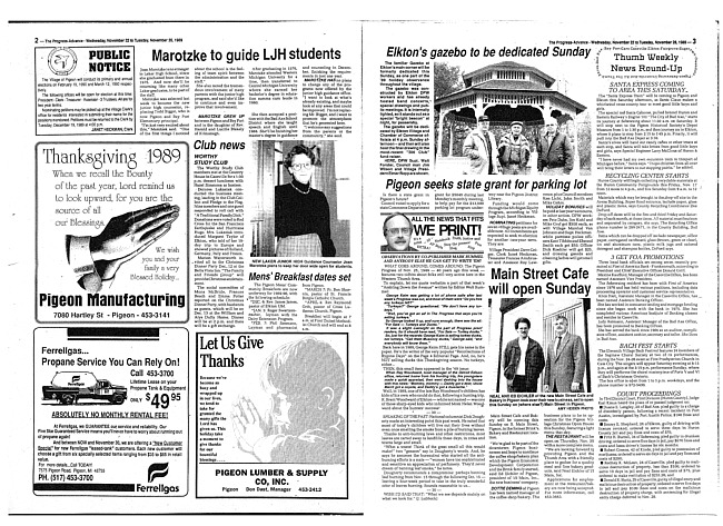 Clippings from The progress advance. Vol. 92 no. 22 (1989 November 22)