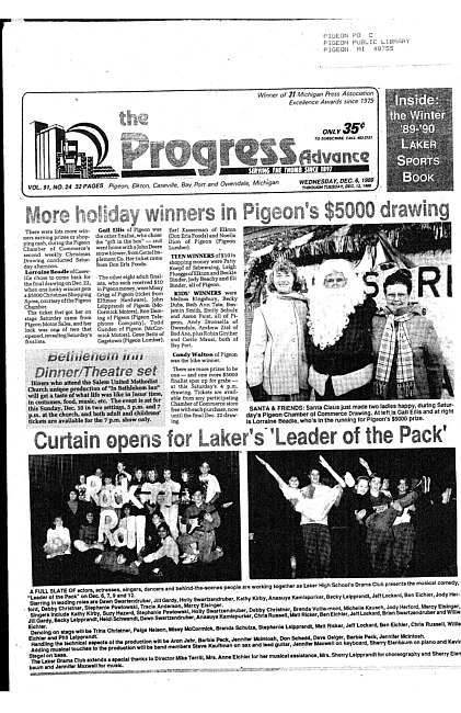 Clippings from The progress advance. Vol. 92 no. 24 (1989 December 6)