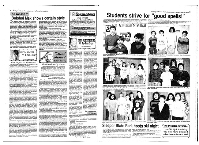 Clippings from The progress advance. Vol. 92 no. 32 (1990 January 31)