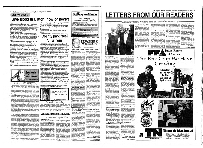 Clippings from The progress advance. Vol. 92 no. 35 (1990 February 28)
