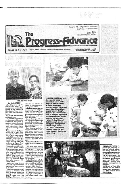 Clippings from The progress advance. Vol. 93 no. 3 (1990 July 11)