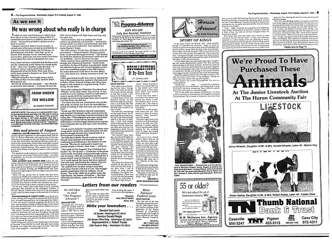 Clippings from The progress advance. Vol. 93 no. 8 (1990 August 15)