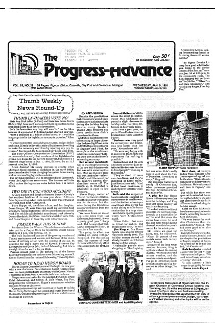 Clippings from The progress advance. Vol. 93 no. 29 (1991 January 9)