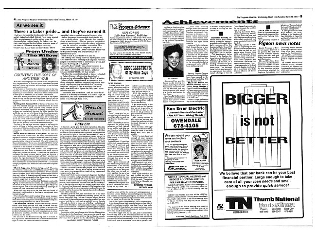 Clippings from The progress advance. Vol. 93 no. 38 (1991 March 13)