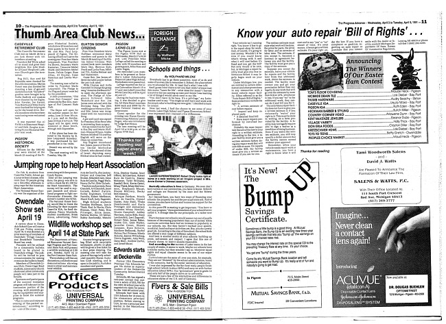 Clippings from The progress advance. Vol. 93 no. 41 (1991 April 3)