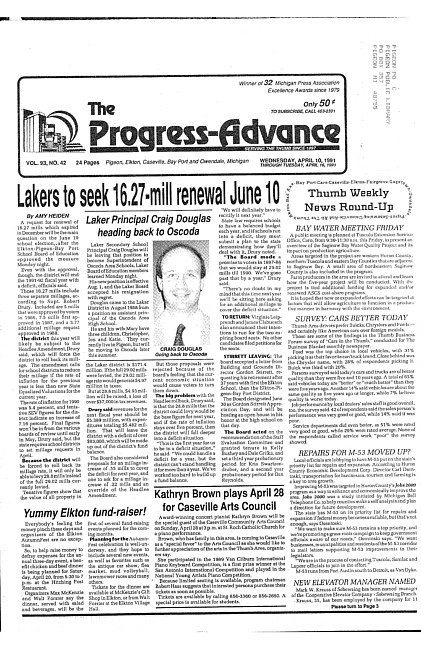 Clippings from The progress advance. Vol. 93 no. 42 (1991 April 10)