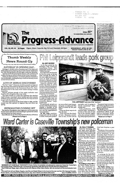 Clippings from The progress advance. Vol. 93 no. 44 (1991 April 24)