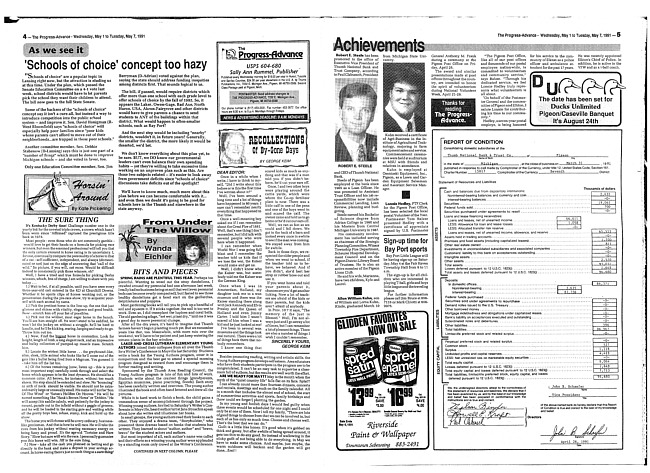 Clippings from The progress advance. Vol. 93 no. 45 (1991 May 1)