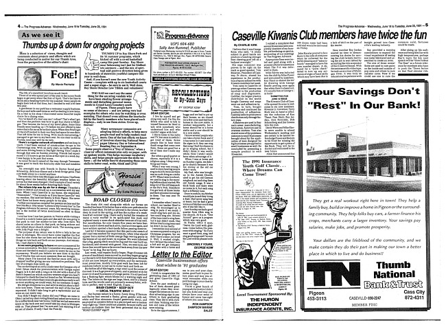 Clippings from The progress advance. Vol. 93 no. 52 (1991 June 19)