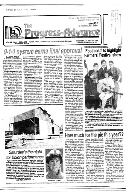 Clippings from The progress advance. Vol. 94 no. 4 (1991 July 17)