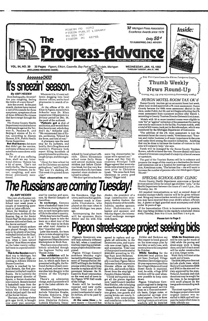 Clippings from The progress advance. Vol. 94 no. 30 (1992 January 15)