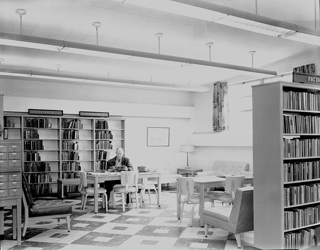 Adult non-fiction area of Plymouth Library, c. 1955