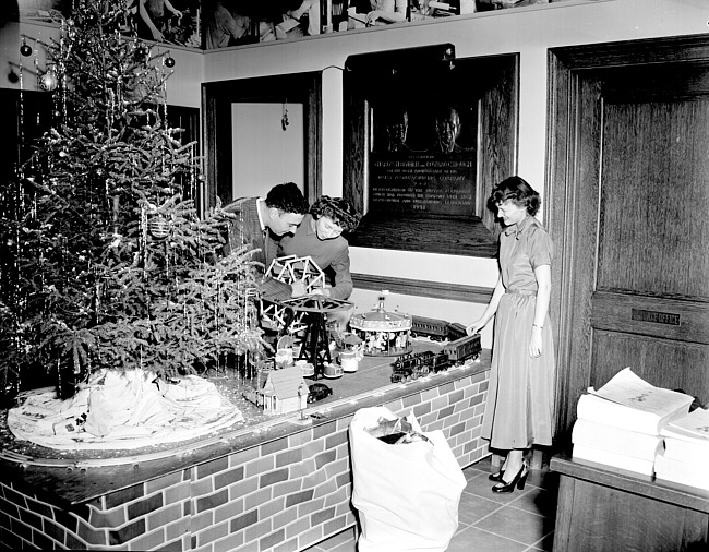 Christmas Scene in lobby of Daisy Manufacturing Company, c. 1949