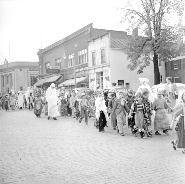Costumed marchers in the Halloween Parade on Main Street, October, 1950