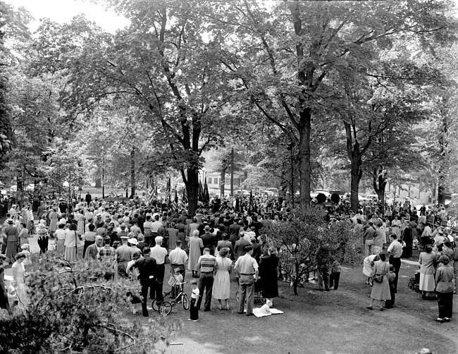 Plymouth residents after Memorial Day Parade, 1950