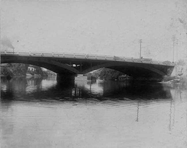 Angled view of Michigan Avenue concrete bridge, Lansing