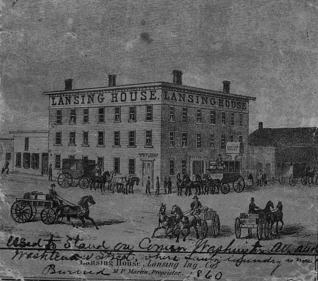 Print of Lansing House with inscription, Lansing