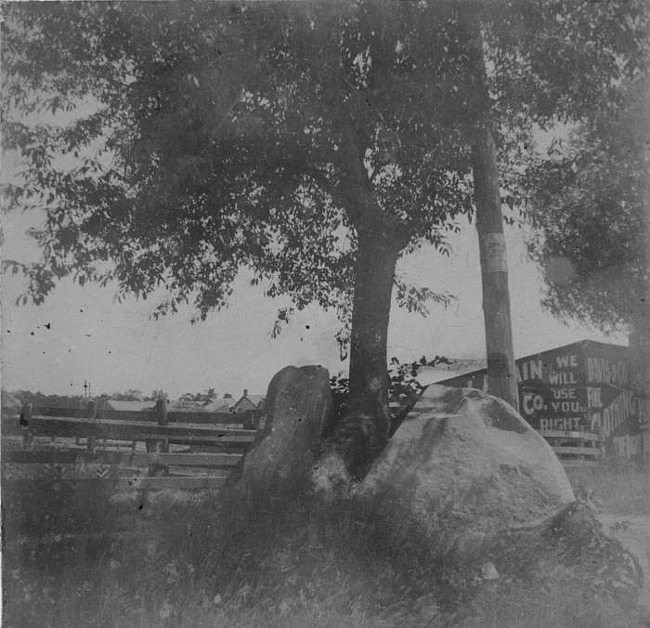 Split Rock with barn in background, Lansing