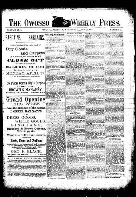 The Owosso Weekly Press. (1884 April 30)