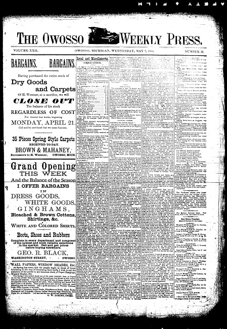 The Owosso Weekly Press. (1884 May 7)