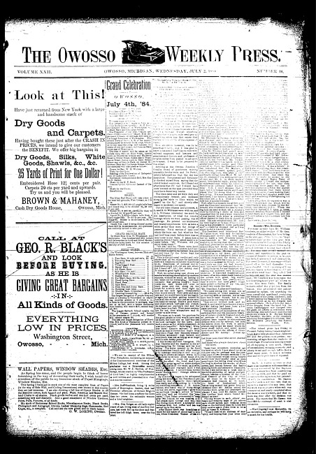 The Owosso Weekly Press. (1884 July 2)