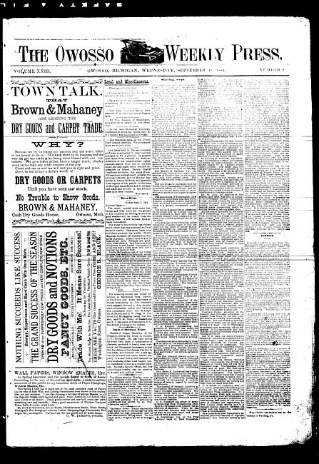 The Owosso Weekly Press. (1884 September 10)