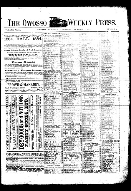 The Owosso Weekly Press. (1884 October 8)