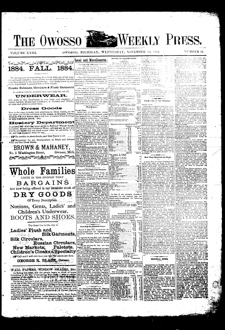 The Owosso Weekly Press. (1884 November 19)