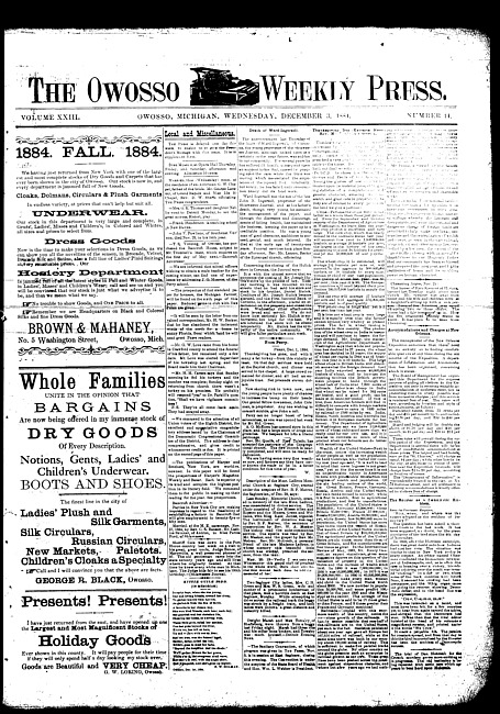The Owosso Weekly Press. (1884 December 3)