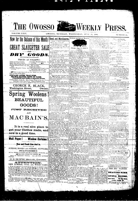The Owosso Weekly Press. (1886 July 28)
