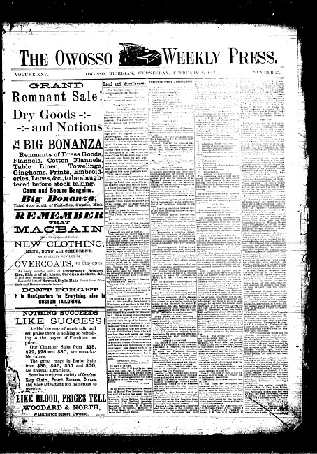 The Owosso Weekly Press. (1887 February 2)