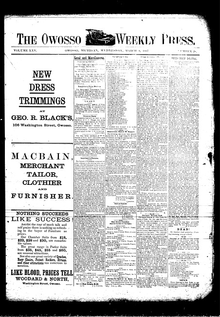 The Owosso Weekly Press. (1887 March 9)
