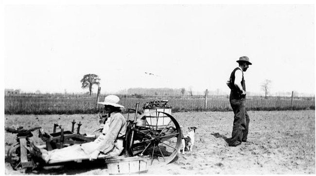 Ada and Bill Glawe plant rhubarb