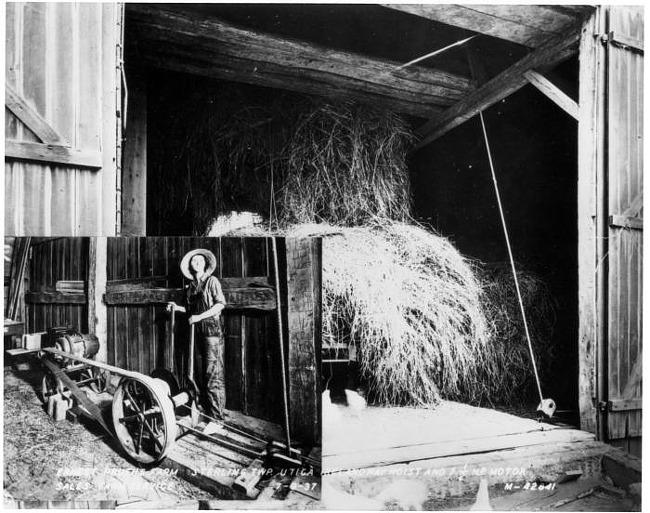 Evelyn Pruehs and hay hoist
