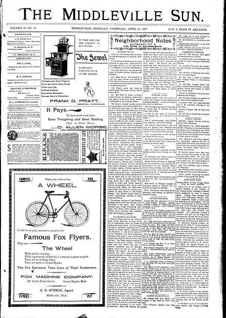 The Middleville sun. Vol. 29 no. 15 (1897 April 15)