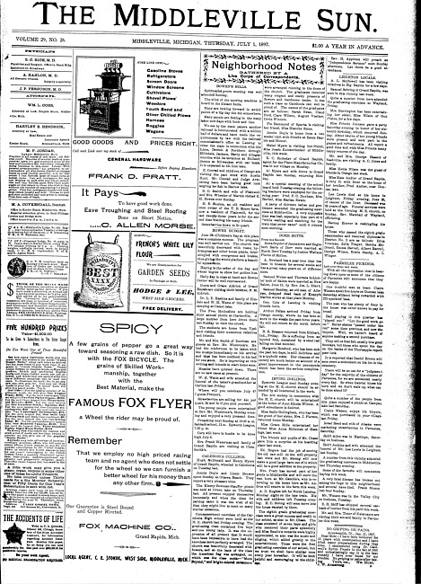 The Middleville sun. Vol. 29 no. 26 (1897 July 1)