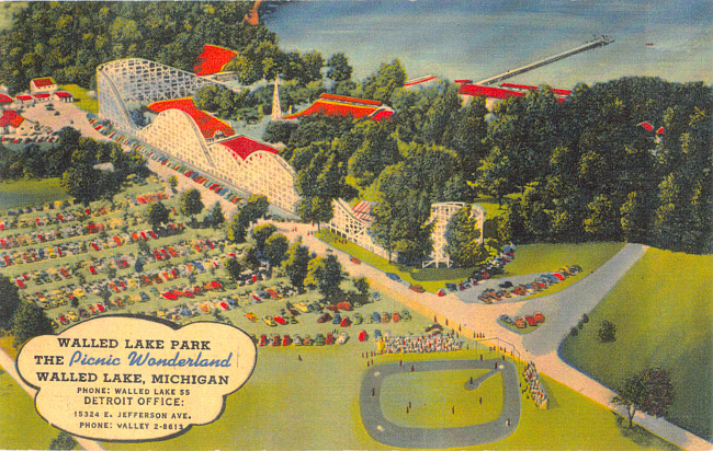 Postcard Showing Walled Lake Amusement Park, c. 1950
