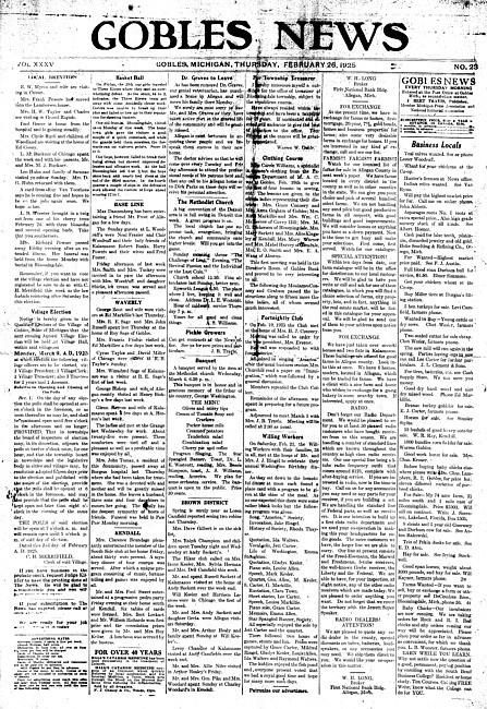 Gobles news. Vol. 35 no. 23 (1925 February 26)