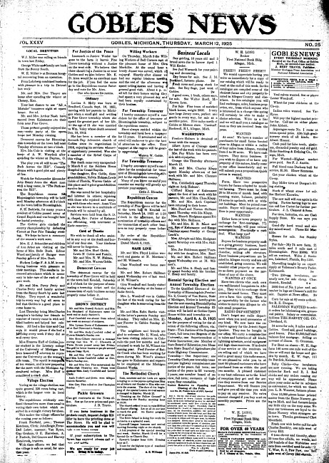 Gobles news. Vol. 35 no. 25 (1925 March 12)